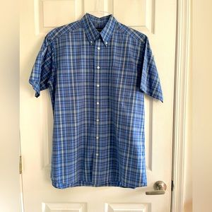 Men’s Blue Plaid Short Sleeve Button Down Shirt